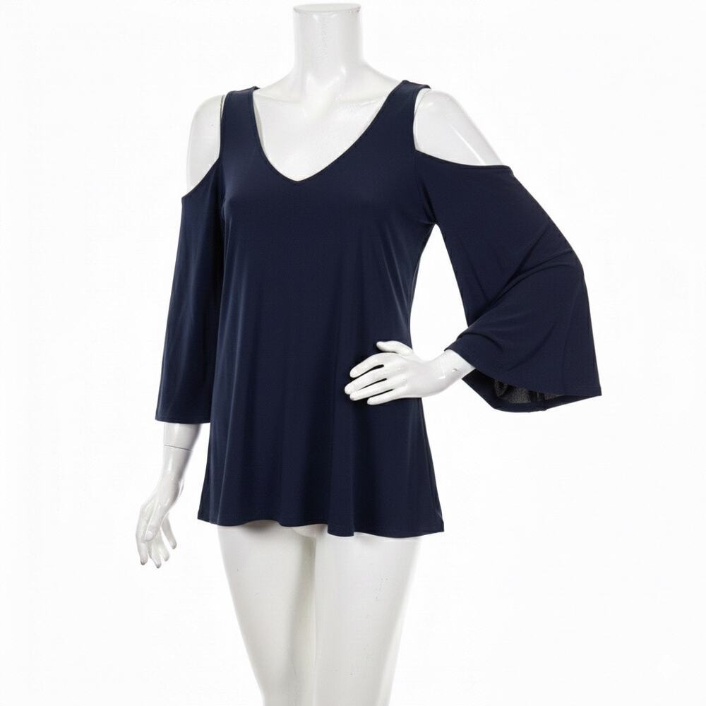 Coco Bianco Cold Shoulder Bell Sleeve Blouse Women's Navy Blue Size L